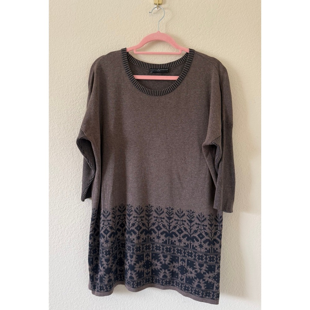 Peruvian Connection Brown Pima Cotton Fair Isle Tunic Sweater Womens Large Boho